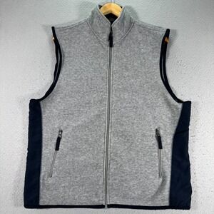 Vintage‎ Gap Fleece Vest Mens Large Gray Blue Mockneck Back Pocket Comfort Y2K